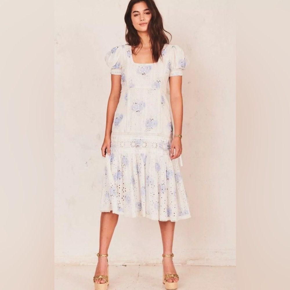 Gorgeous Cottagecore Loveshackfancy Eyelet Reggie Dress in Morning Mist print
